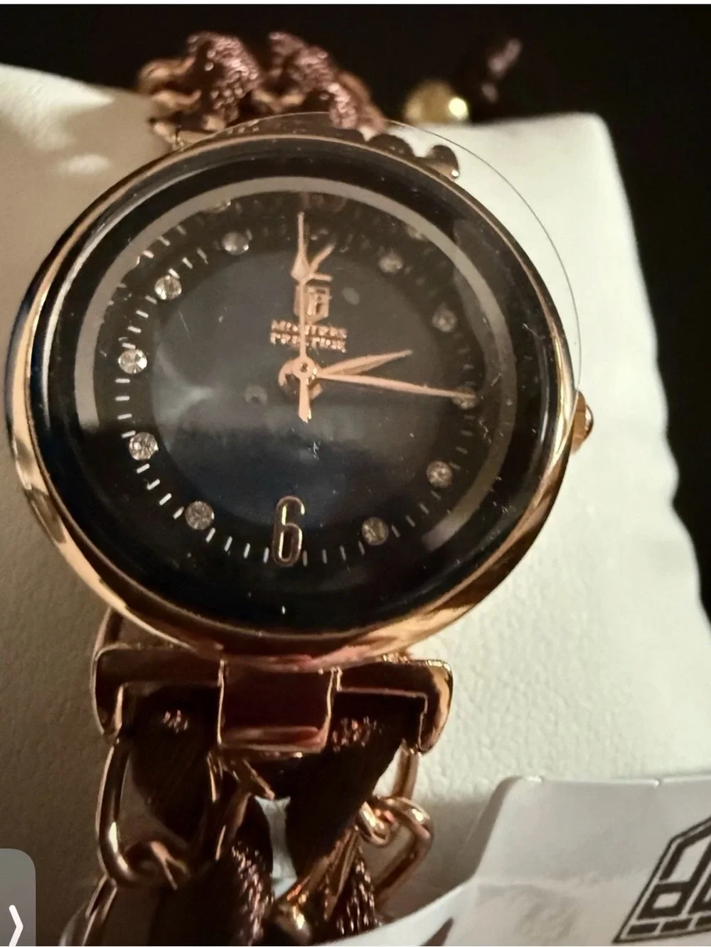 Montres Prestige Rose Gold Brown Braided Chain Watch